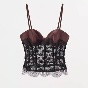 Zara sequin lace corset top size small Brown and Black Lace Bustier Top